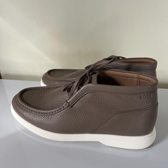 BOSS Chukka Ankle Boots Mens Size 8 EU 41 Brown Leather Moc Toe Lace Up 50536227 - Picture 3 of 10